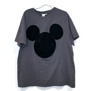 Disney x H&M Collaboration Gray Tee with Flocked Iconic Mickey Design